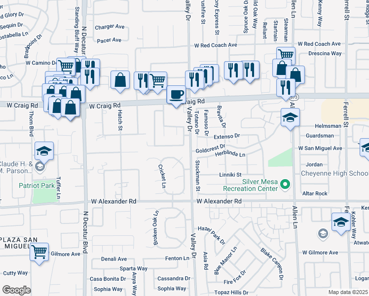 map of restaurants, bars, coffee shops, grocery stores, and more near 4309 Valley Regal Way in North Las Vegas