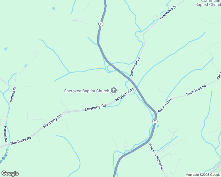 map of restaurants, bars, coffee shops, grocery stores, and more near 175 Mayberry Road in Jonesborough