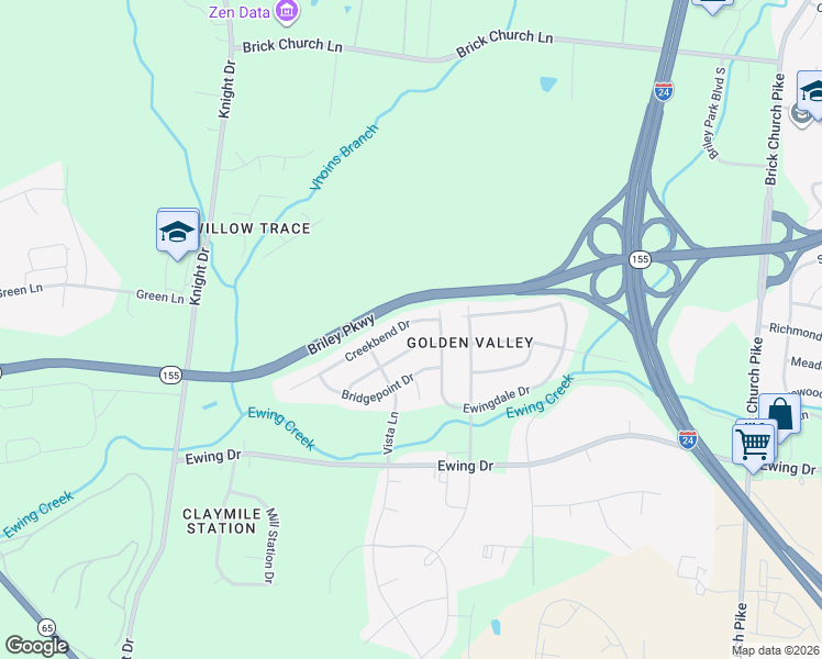map of restaurants, bars, coffee shops, grocery stores, and more near 3216 Woodpoint Drive in Nashville