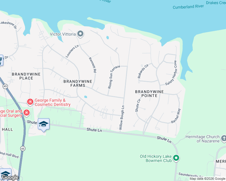 map of restaurants, bars, coffee shops, grocery stores, and more near 321 Rising Sun Lane in Nashville
