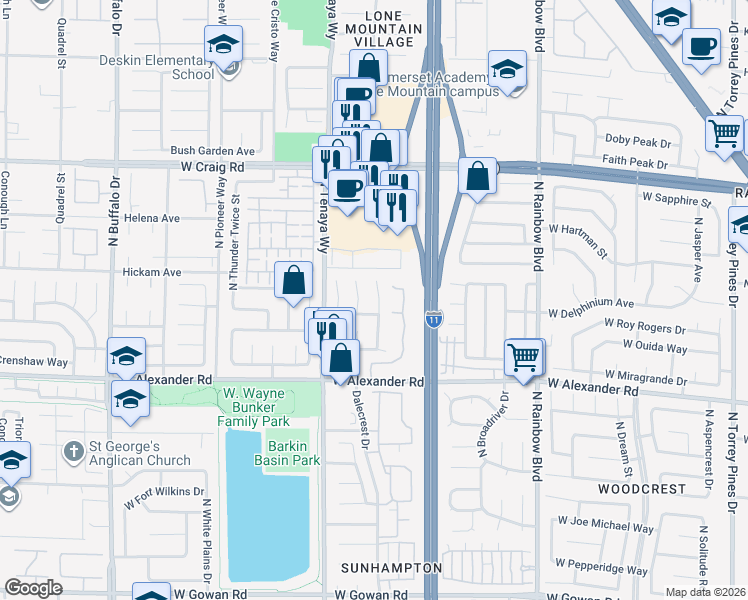 map of restaurants, bars, coffee shops, grocery stores, and more near 4113 Hazelridge Drive in Las Vegas