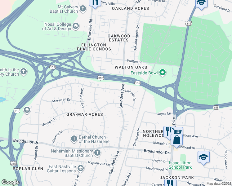 map of restaurants, bars, coffee shops, grocery stores, and more near 836 Lemont Drive in Nashville
