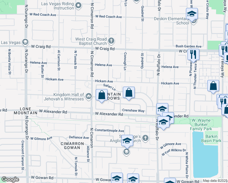 map of restaurants, bars, coffee shops, grocery stores, and more near 7817 Safari Lane in Las Vegas