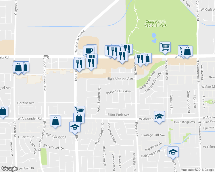 map of restaurants, bars, coffee shops, grocery stores, and more near 1112 Pueblo Hills Avenue in North Las Vegas