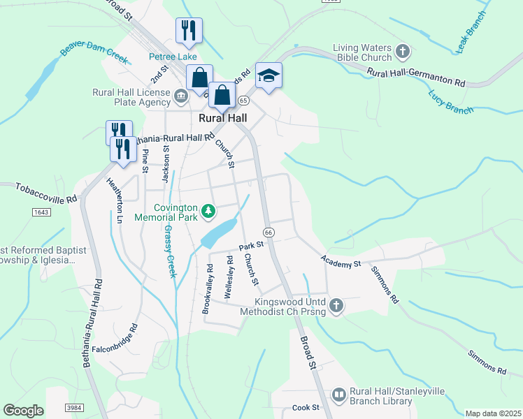 map of restaurants, bars, coffee shops, grocery stores, and more near 7810 Broad Street in Rural Hall