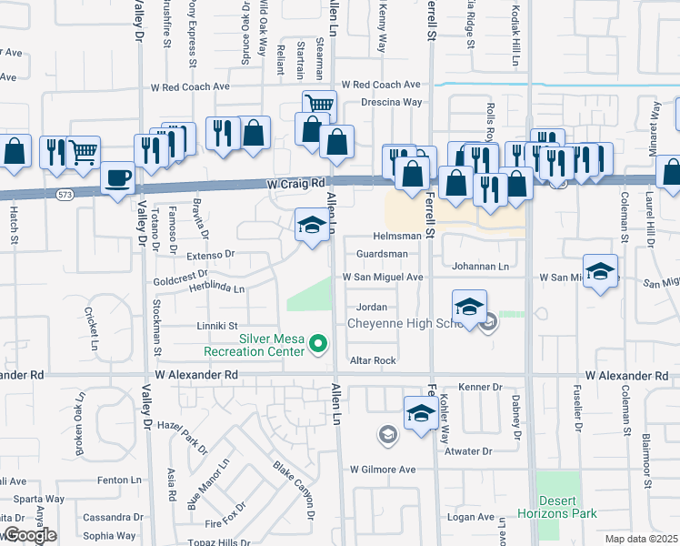 map of restaurants, bars, coffee shops, grocery stores, and more near 4207 Oak Bay in North Las Vegas