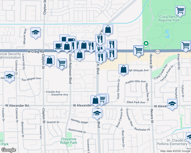 map of restaurants, bars, coffee shops, grocery stores, and more near 4204 Golden Sol Street in North Las Vegas