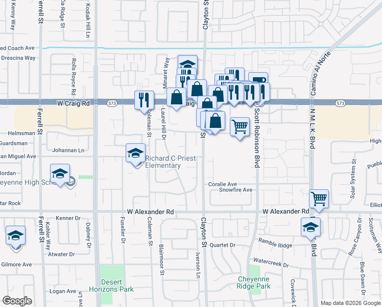 map of restaurants, bars, coffee shops, grocery stores, and more near 4132 Knoll Ridge Avenue in North Las Vegas