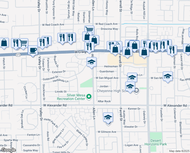 map of restaurants, bars, coffee shops, grocery stores, and more near 4207 Oak Bay in North Las Vegas