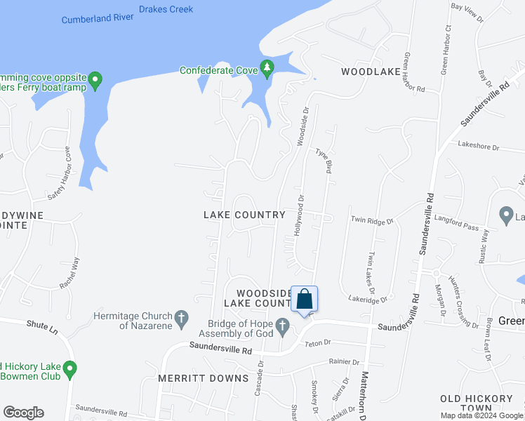 map of restaurants, bars, coffee shops, grocery stores, and more near 4671 Woodview Circle in Nashville