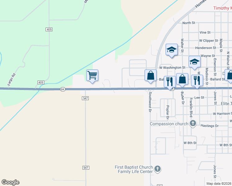 map of restaurants, bars, coffee shops, grocery stores, and more near 1709 Saint Francis Street in Kennett