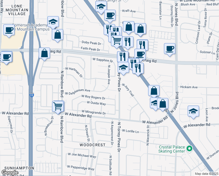 map of restaurants, bars, coffee shops, grocery stores, and more near 4201 North Jasper Avenue in Las Vegas