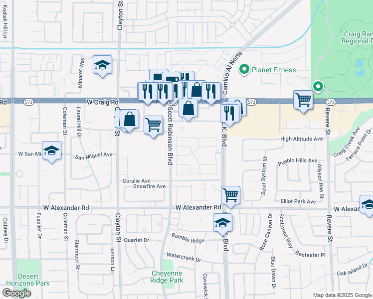 map of restaurants, bars, coffee shops, grocery stores, and more near 1701 Sandia Rock Avenue in North Las Vegas