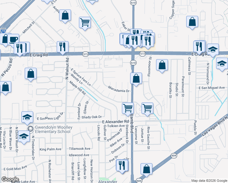 map of restaurants, bars, coffee shops, grocery stores, and more near 4162 East Spruce Fern Lane in Las Vegas
