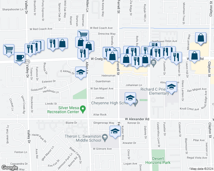 map of restaurants, bars, coffee shops, grocery stores, and more near 4211 Winlock Court in North Las Vegas