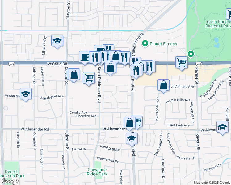 map of restaurants, bars, coffee shops, grocery stores, and more near 4215 Wind Mesa Drive in North Las Vegas