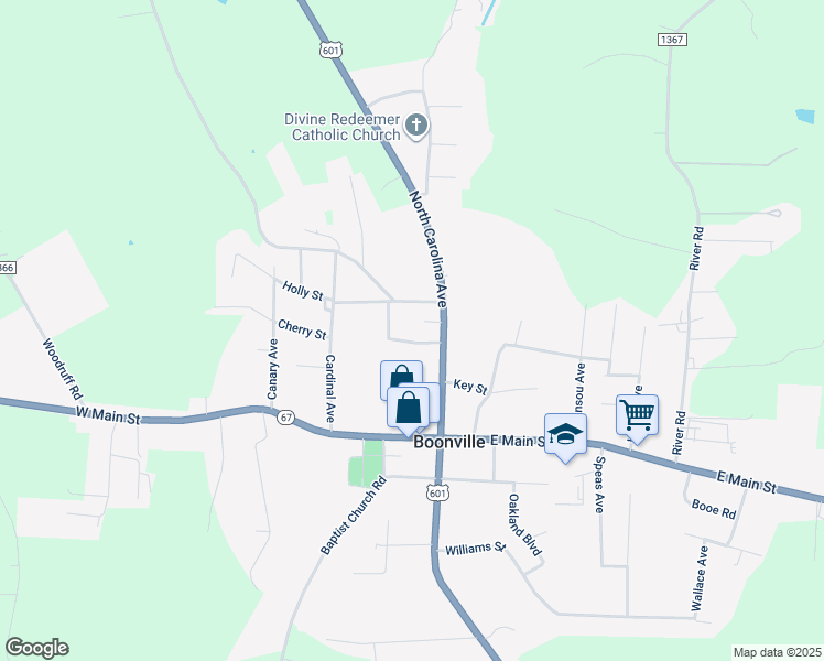 map of restaurants, bars, coffee shops, grocery stores, and more near 215 North Carolina Avenue in Boonville