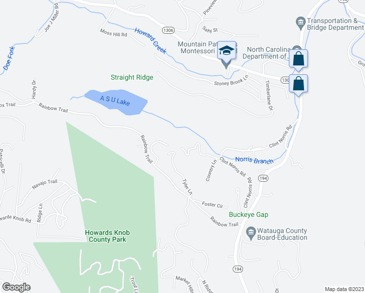 map of restaurants, bars, coffee shops, grocery stores, and more near 414 Mallard Lane in Boone