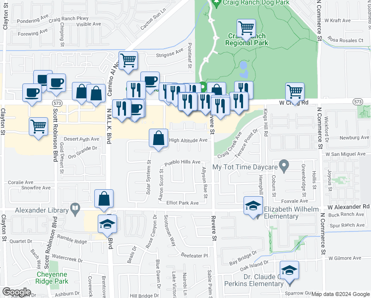 map of restaurants, bars, coffee shops, grocery stores, and more near 4225 Pavo Court in North Las Vegas