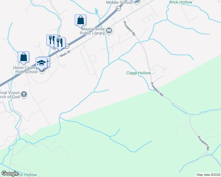map of restaurants, bars, coffee shops, grocery stores, and more near 252 Main Street in Maynardville