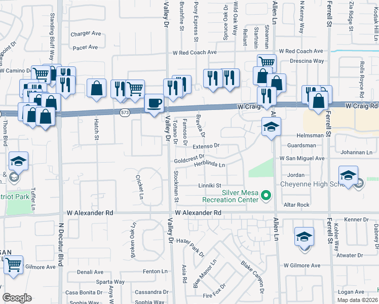 map of restaurants, bars, coffee shops, grocery stores, and more near 4216 Famoso Drive in North Las Vegas