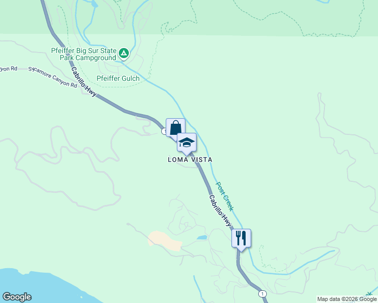 map of restaurants, bars, coffee shops, grocery stores, and more near 47540 California 1 in Big Sur