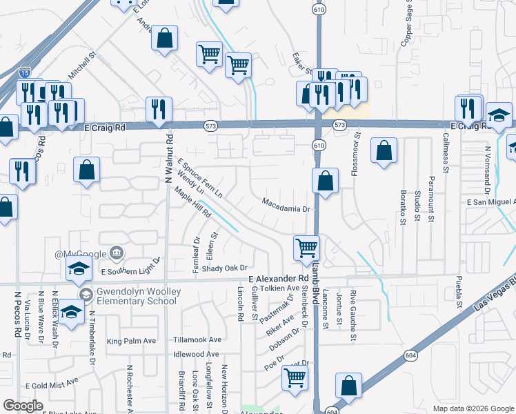 map of restaurants, bars, coffee shops, grocery stores, and more near 4182 Cashew Court in Las Vegas