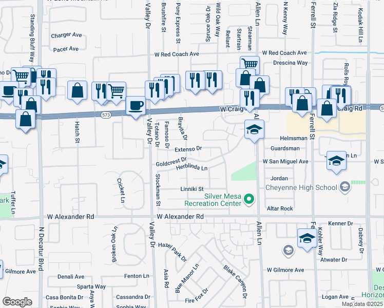 map of restaurants, bars, coffee shops, grocery stores, and more near 4013 Extenso Drive in North Las Vegas