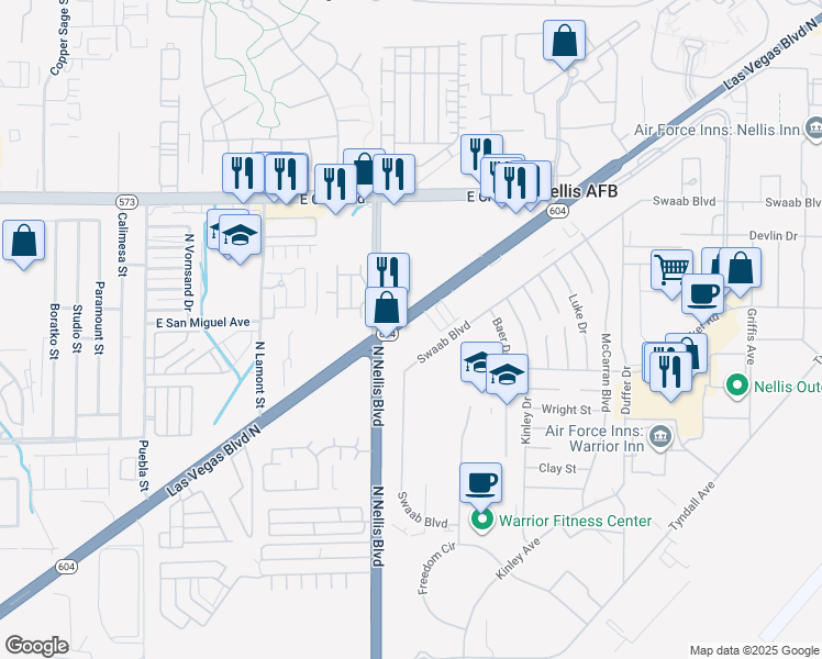 map of restaurants, bars, coffee shops, grocery stores, and more near 4220 Las Vegas Boulevard North in Las Vegas