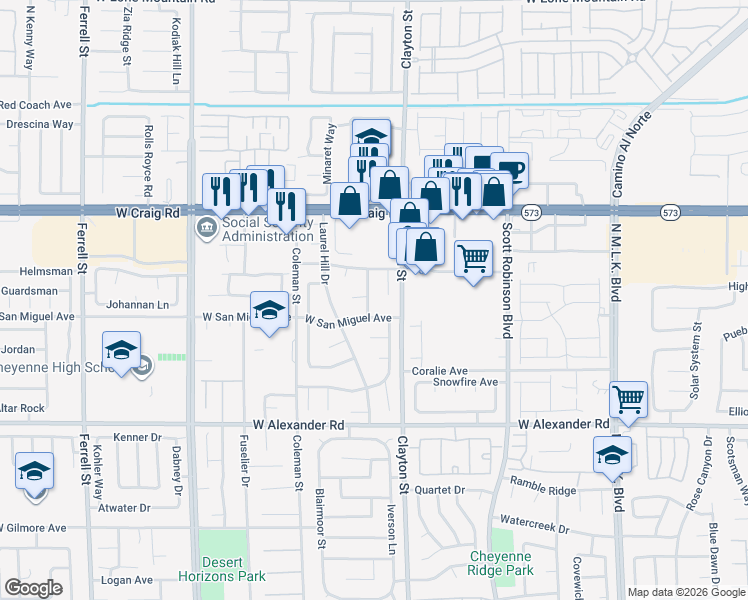 map of restaurants, bars, coffee shops, grocery stores, and more near 4258 Country Glen Circle in North Las Vegas