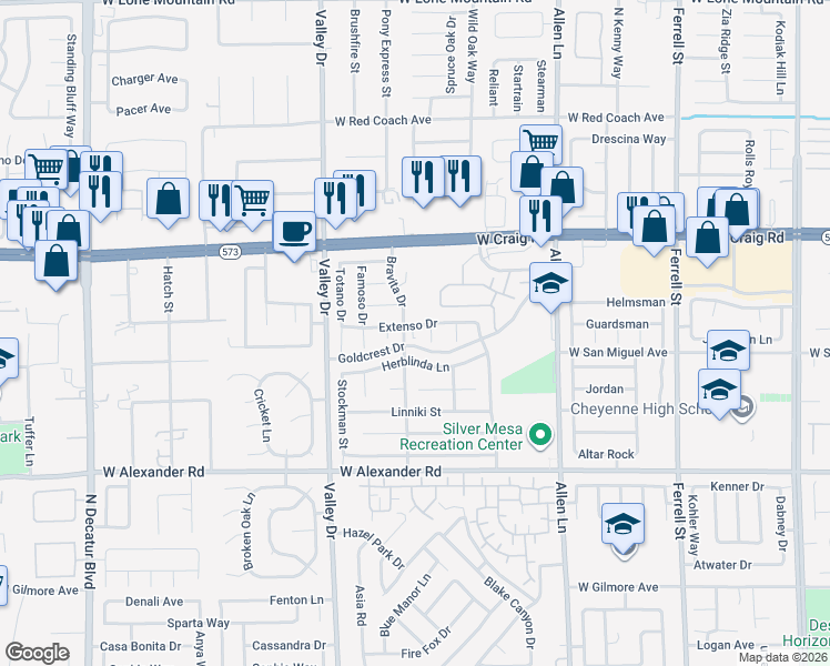 map of restaurants, bars, coffee shops, grocery stores, and more near 4013 Extenso Drive in North Las Vegas