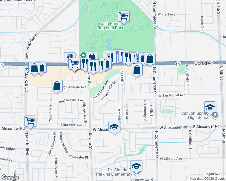 map of restaurants, bars, coffee shops, grocery stores, and more near 4233 Inglewood Point Street in North Las Vegas