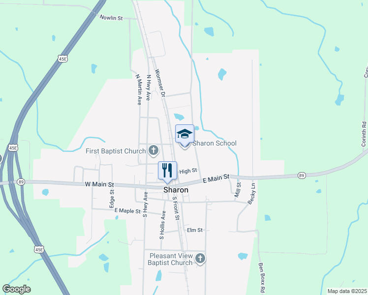 map of restaurants, bars, coffee shops, grocery stores, and more near 254 Woodlawn Road in Sharon