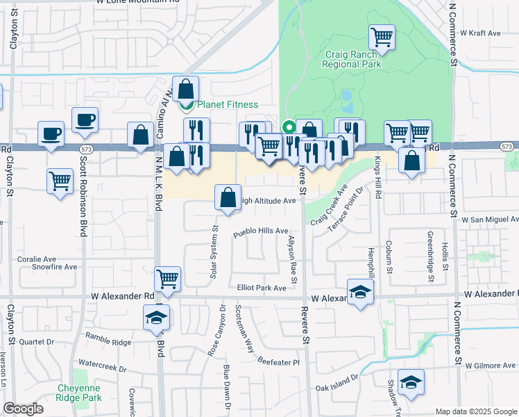 map of restaurants, bars, coffee shops, grocery stores, and more near 4228 Fornax Court in North Las Vegas