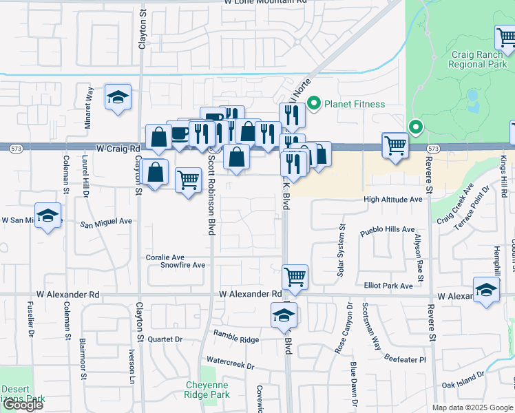map of restaurants, bars, coffee shops, grocery stores, and more near 1624 Oro Grande Drive in North Las Vegas