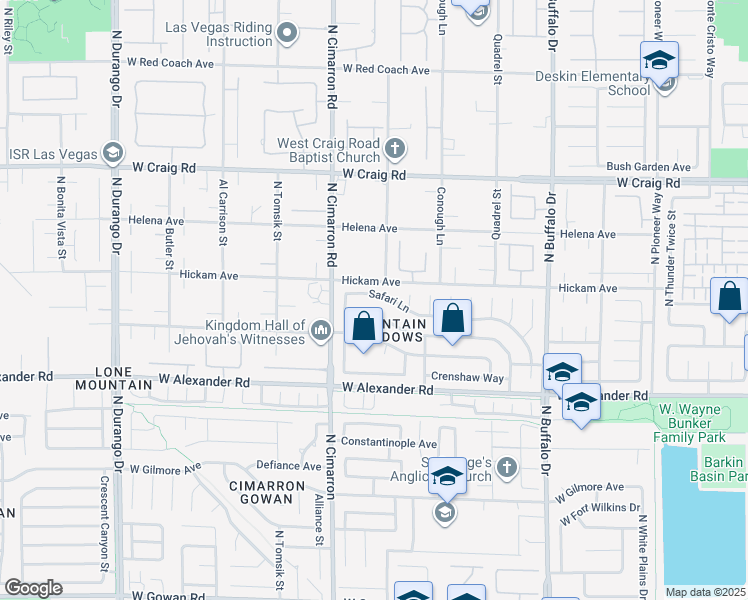map of restaurants, bars, coffee shops, grocery stores, and more near 8001 Safari Lane in Las Vegas