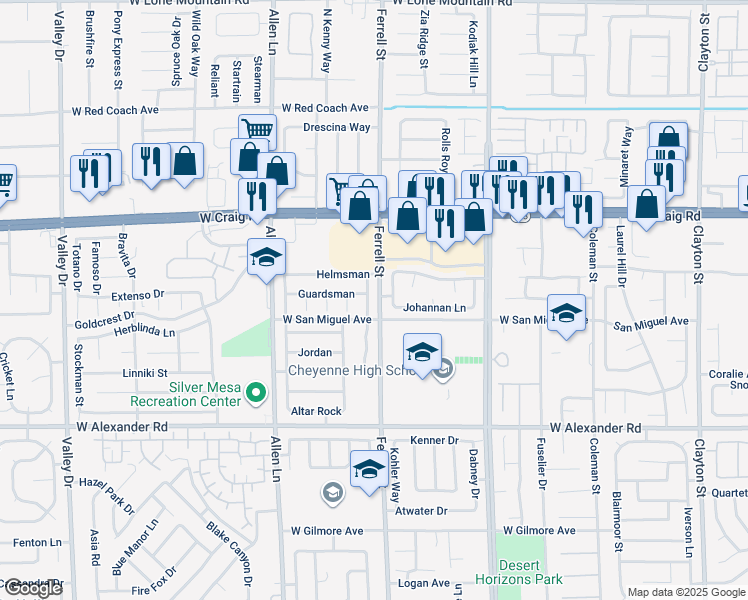 map of restaurants, bars, coffee shops, grocery stores, and more near 4216 Karma in North Las Vegas