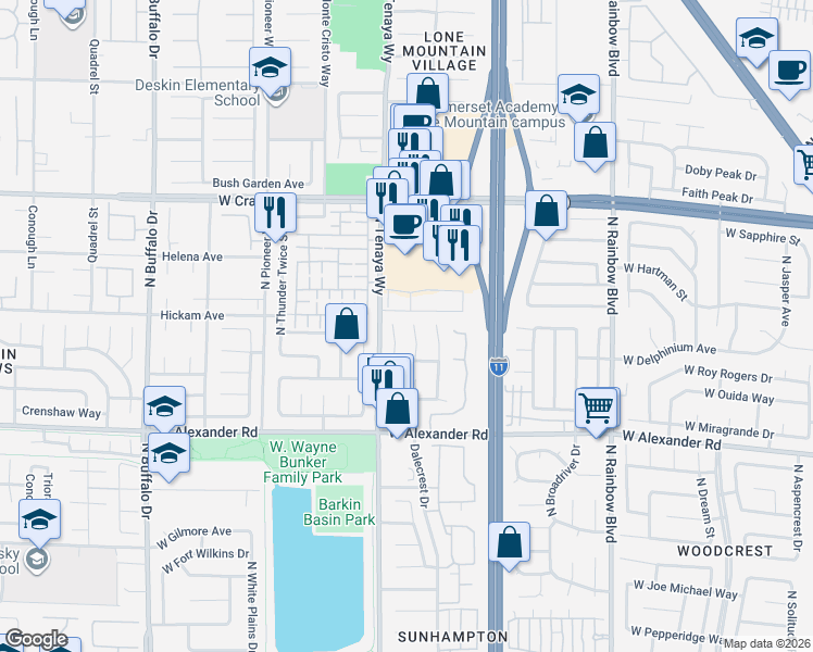 map of restaurants, bars, coffee shops, grocery stores, and more near 4145 North Browndeer Circle in Las Vegas