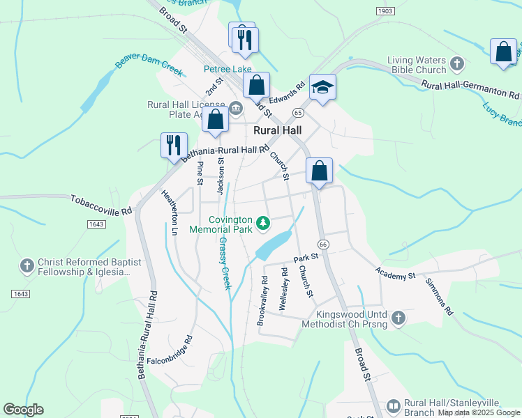map of restaurants, bars, coffee shops, grocery stores, and more near 255 Summit Street in Rural Hall