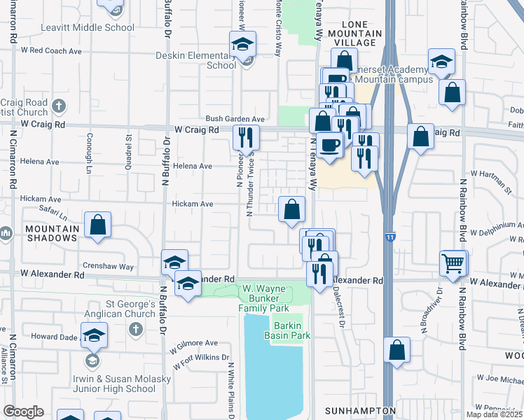 map of restaurants, bars, coffee shops, grocery stores, and more near 4132 Lady Burton Street in Las Vegas