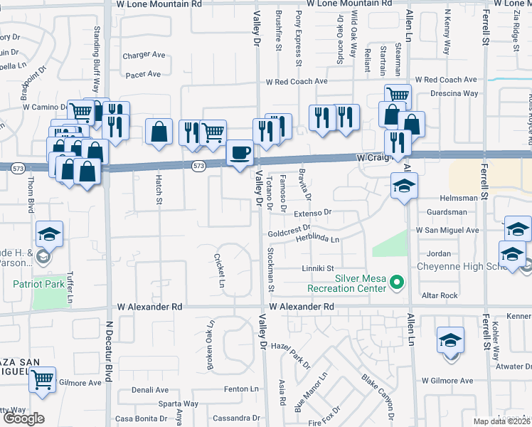 map of restaurants, bars, coffee shops, grocery stores, and more near 4225 Totano Drive in North Las Vegas
