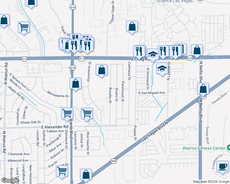 map of restaurants, bars, coffee shops, grocery stores, and more near 4219 Studio Street in Las Vegas
