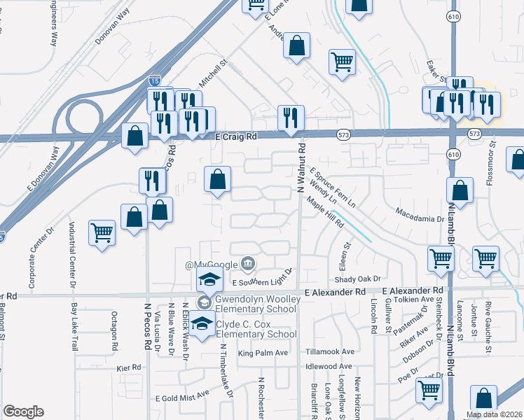map of restaurants, bars, coffee shops, grocery stores, and more near 3812 East Angel Flight Drive in Las Vegas