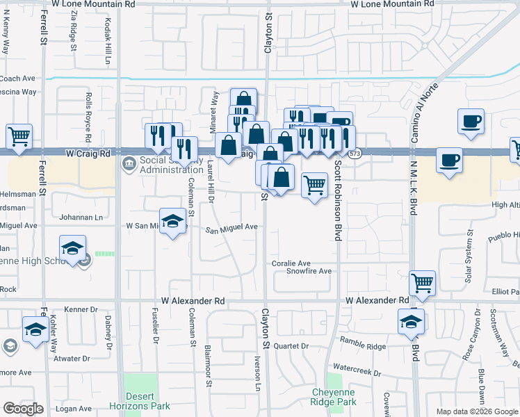 map of restaurants, bars, coffee shops, grocery stores, and more near 4228 Lily Glen Court in North Las Vegas