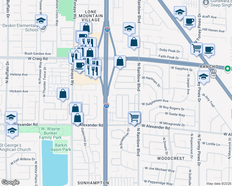 map of restaurants, bars, coffee shops, grocery stores, and more near 6905 West Old Castle Drive in Las Vegas