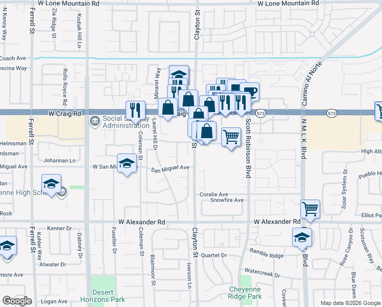 map of restaurants, bars, coffee shops, grocery stores, and more near 4228 Lily Glen Court in North Las Vegas