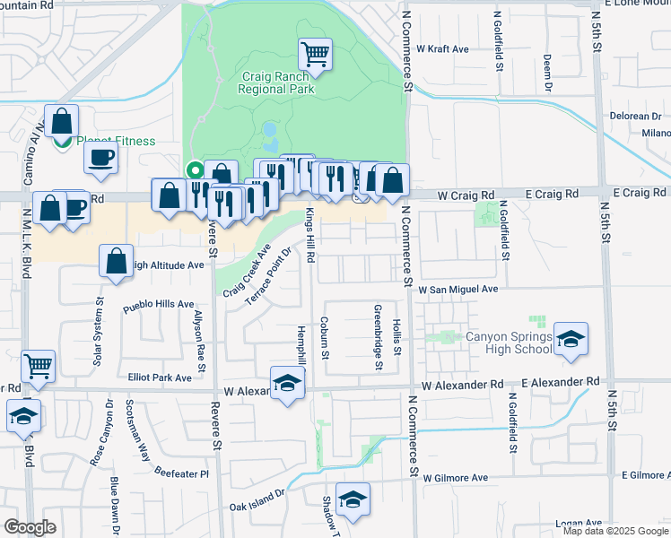 map of restaurants, bars, coffee shops, grocery stores, and more near 4249 North Commerce Street in North Las Vegas