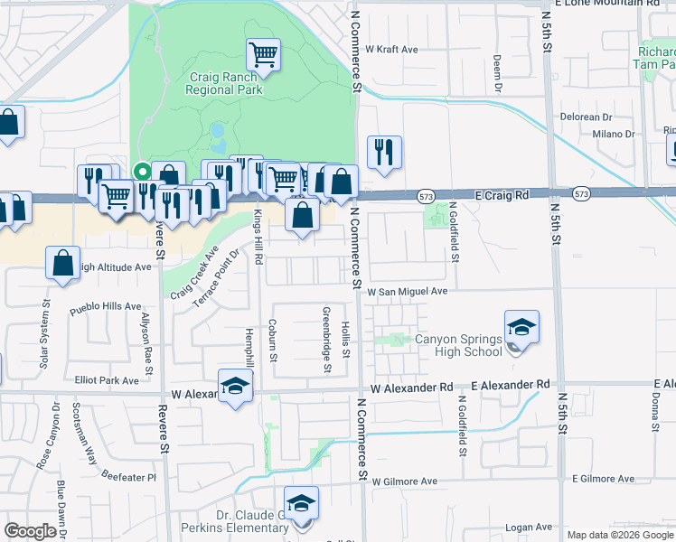 map of restaurants, bars, coffee shops, grocery stores, and more near 4249 North Commerce Street in North Las Vegas