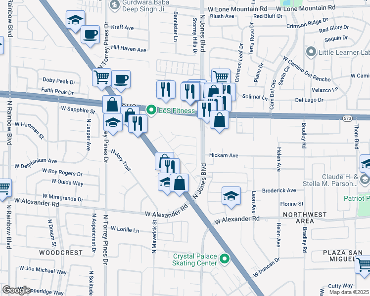 map of restaurants, bars, coffee shops, grocery stores, and more near 6077 Castle Gardens Avenue in Las Vegas