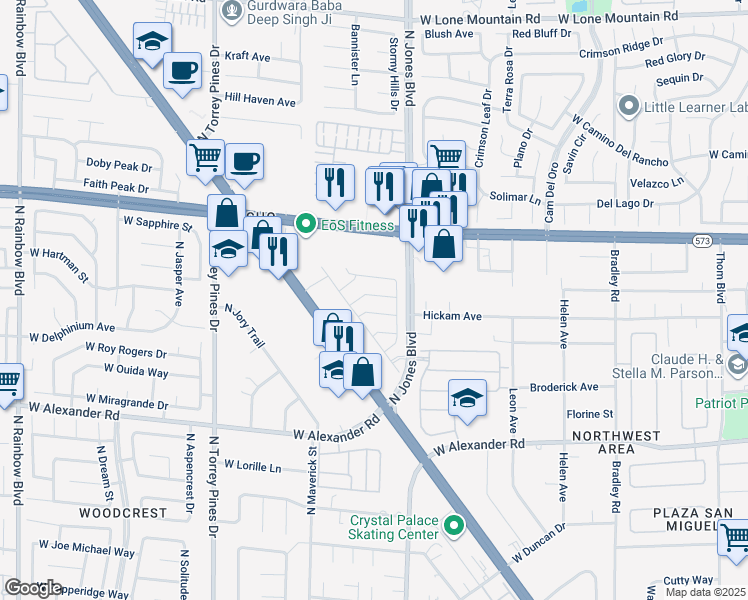 map of restaurants, bars, coffee shops, grocery stores, and more near 6077 Castle Gardens Avenue in Las Vegas